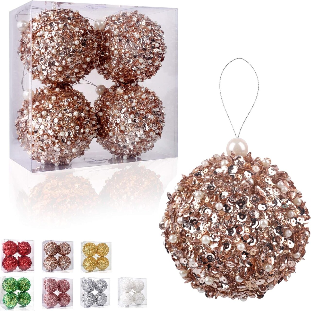 4pc Christmas Ball Shatterproof Ornaments Set (Champagne) - 4.25 x 4.25 x 4.25 inches